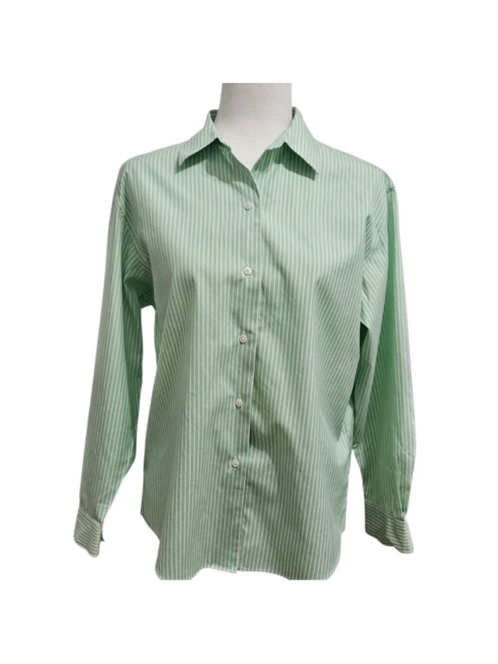 TABLOTS 100% Cotton Women's Wrinkle Resistant Striped Green Button Up Shirt Sz 6
